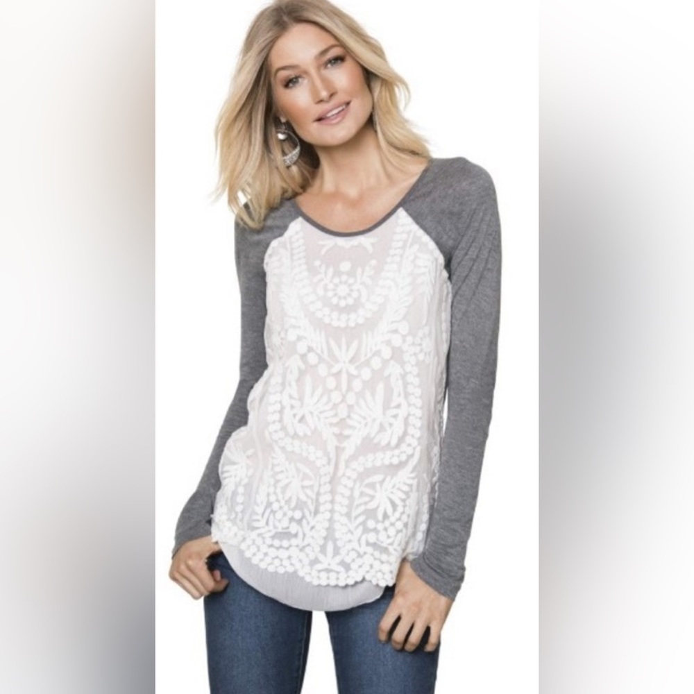 Venus Lace-Front Raglan Sleeve Tunic Top (Size XL)